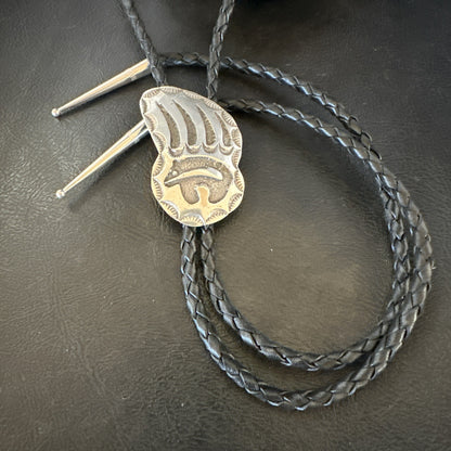 Native American Hopi Mens BearPaw Bolo tie Sterling Silver 2" 19162