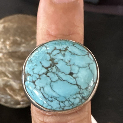 Blue Turquoise#8 Southwestern Sterling Silver Ring Size 8 19742