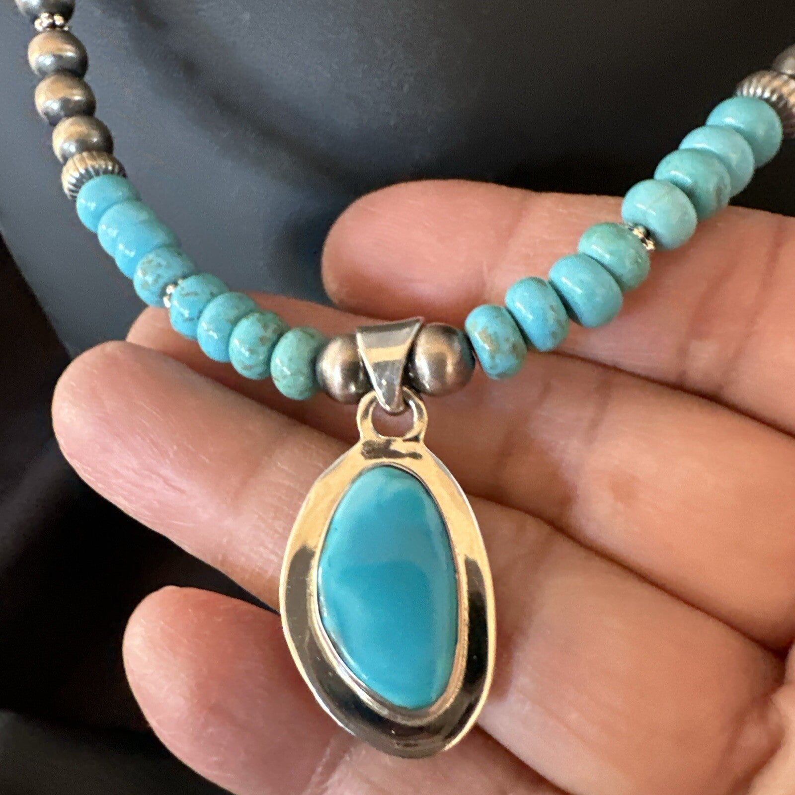 WoMens Blue Kingman Turquoise Pendant Navajo Sterling Silver Necklace 21" 18416