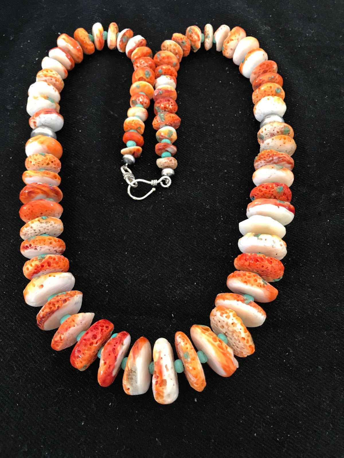 Orange Spiny Oyster Turquoise Navajo Indian Sterling Silver Necklace 22" 03607