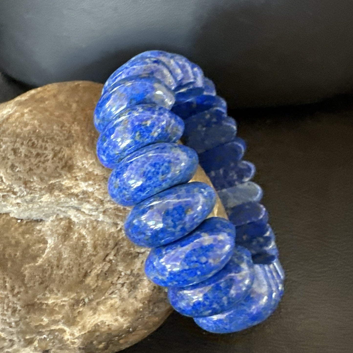 Mens Womens Blue Lapis Lazuli Stretch Bead Bracelet 7” 18861