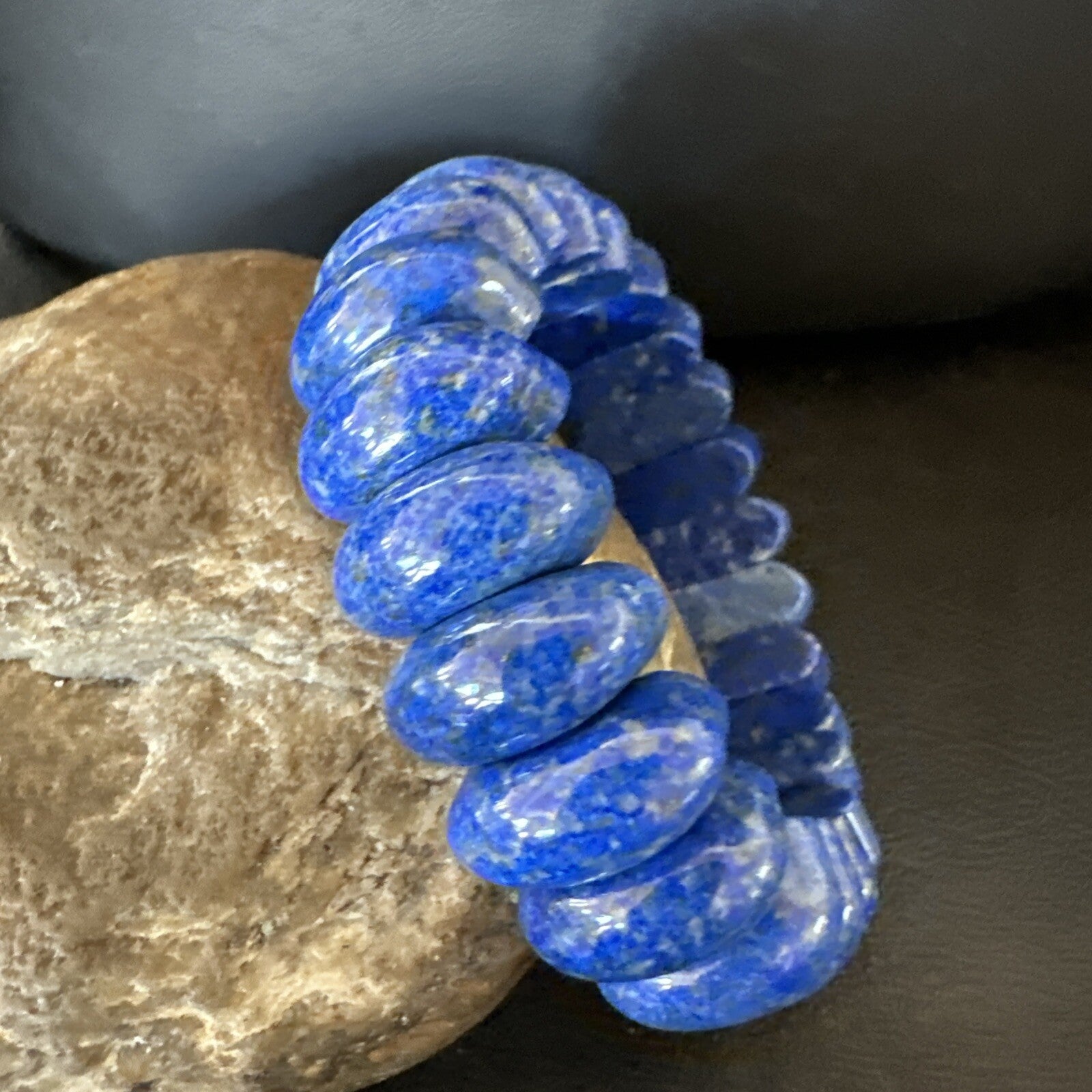 Mens Womens Blue Lapis Lazuli Stretch Bead Bracelet 7” 18861