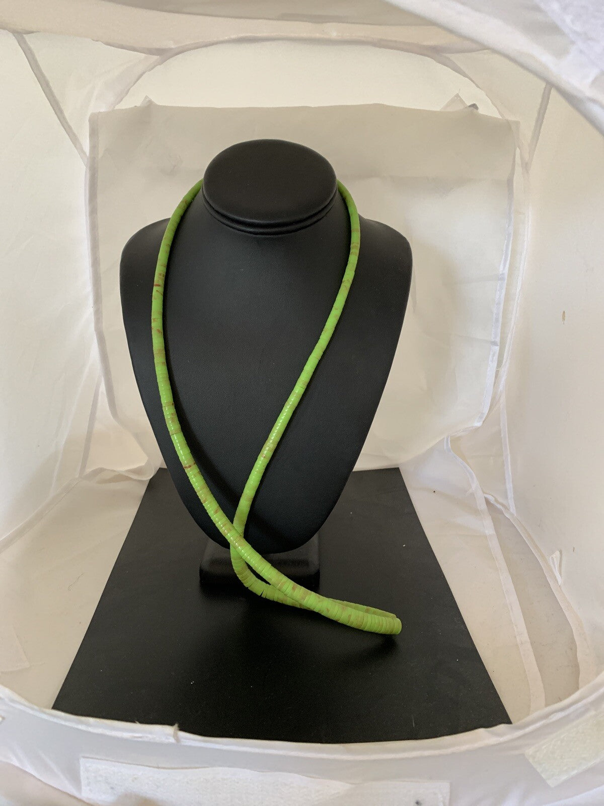 Green Gaspeite Stabilized Navajo Sterling Silver Necklace 00214