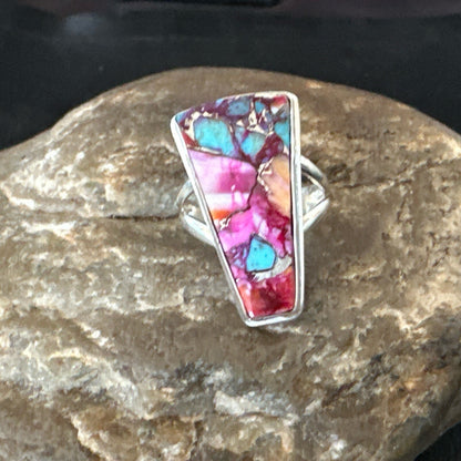 Blue Turquoise Spiny Oyster Southwestern Sterling Silver Ring Size 6 18473