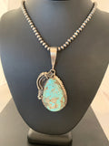 Men's Blue Turquoise Pendant Necklace | Sterling Silver | Authentic Native American Handmade | 02565