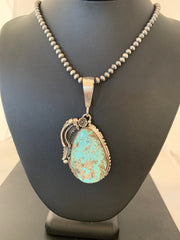Men's Blue Turquoise Pendant Necklace | Sterling Silver | Authentic Native American Handmade | 02565