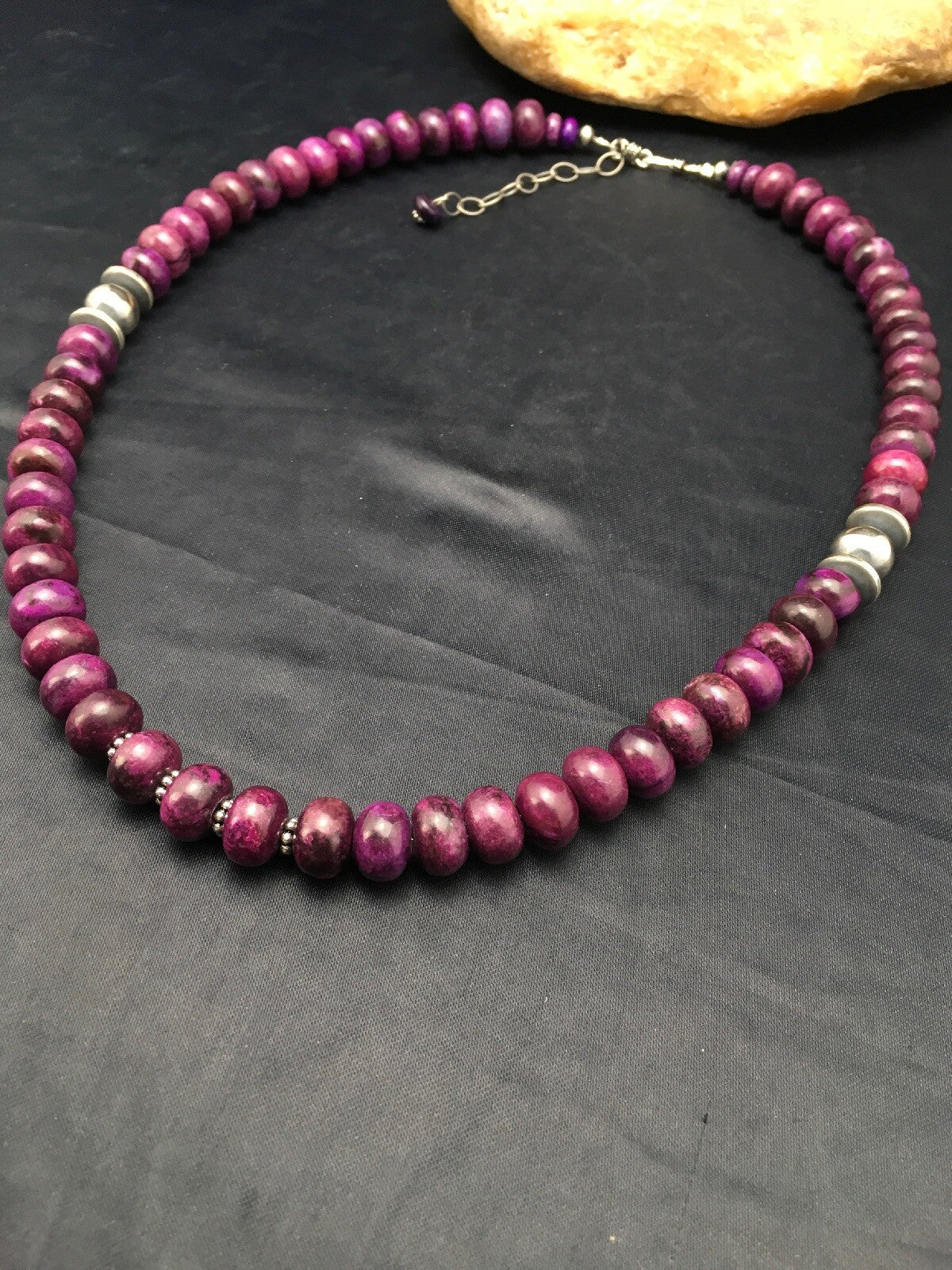 Stone Bead Navajo Sterling Silver Necklace 23” 18143