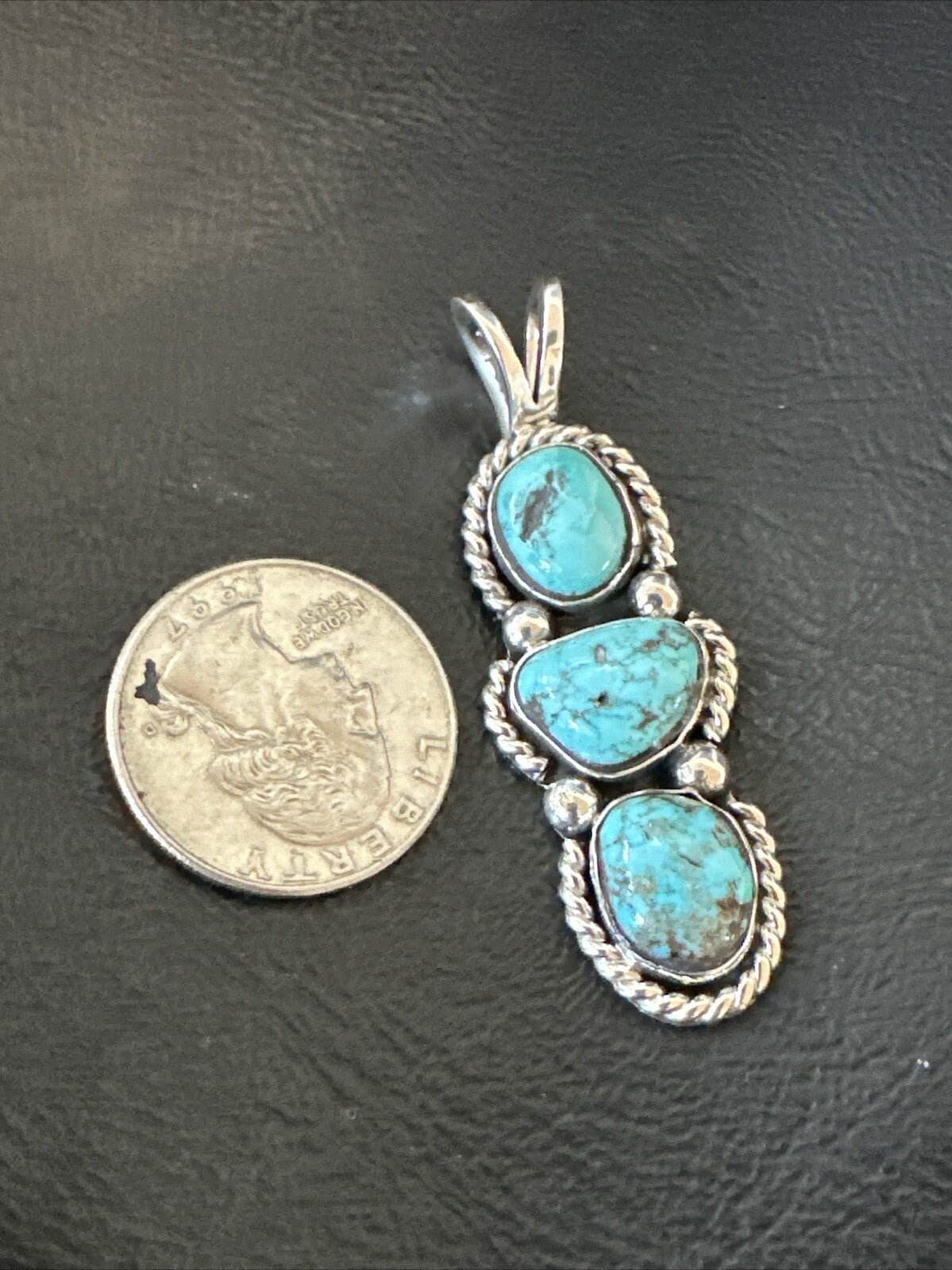 Blue Turquoise 3 Stone Navajo Sterling Silver Cluster Pendant Only 18312