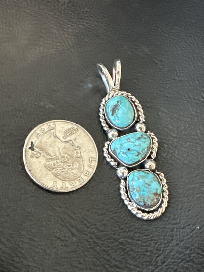 Blue Turquoise 3 Stone Navajo Sterling Silver Cluster Pendant Only 18312