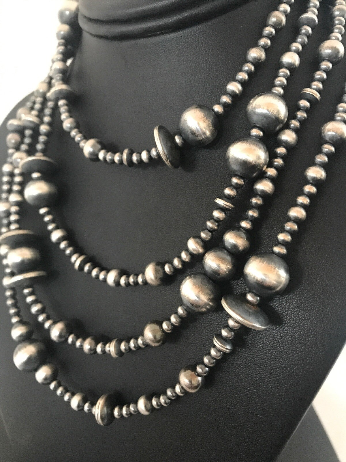 Native American Sterling Silver Navajo Mixed Beads 72" Necklace 92324