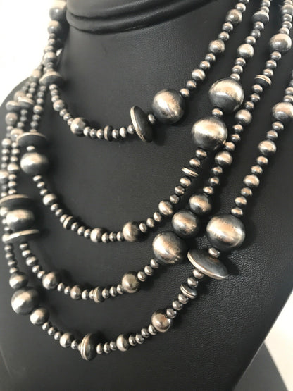 Native American Sterling Silver Navajo Mixed Beads 72" Necklace 92324