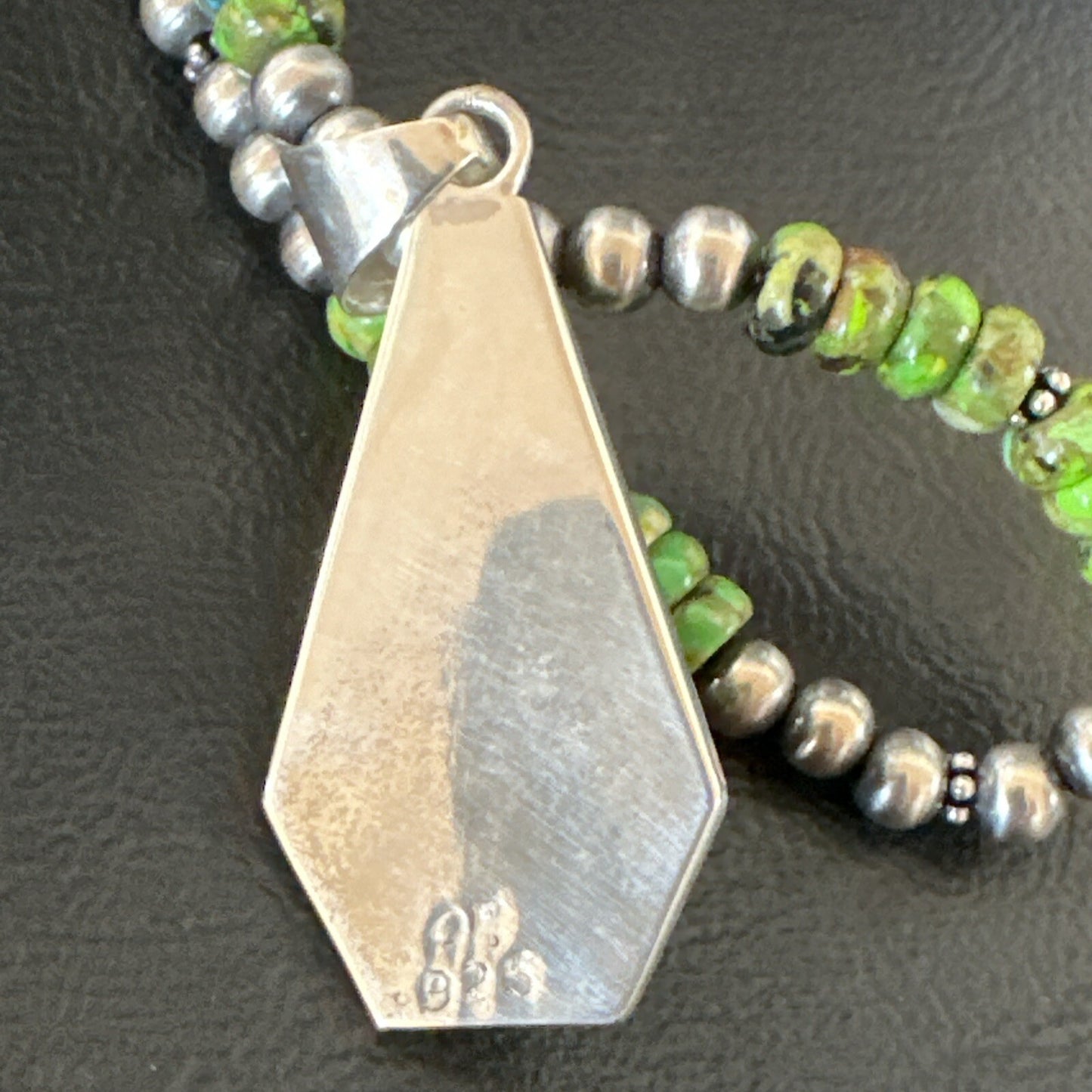 Green Gaspeite & Turquoise Pendant Navajo Pearls Sterling Silver Necklace 18179