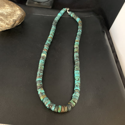 Native Blue Turquoise 12mm 22in Heishi Sterling Silver Necklace 13471