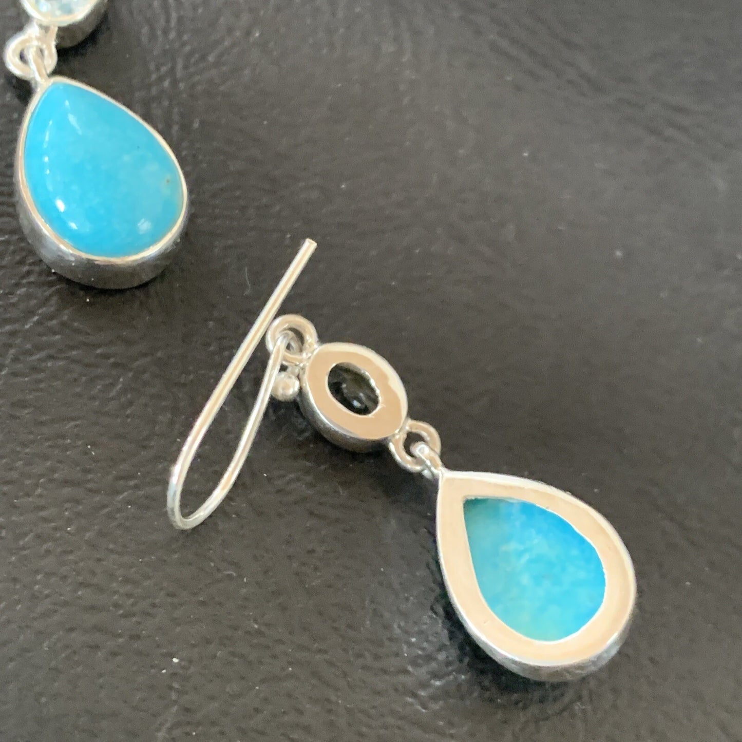 Womens Blue Kingman Turquoise Navajo Sterling Silver Earrings 12032