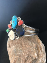 Navajo Wild Horse Turquoise Spiny Oyster Lapis Bracelet Platero | Sterling Silver | Authentic Native American Handmade