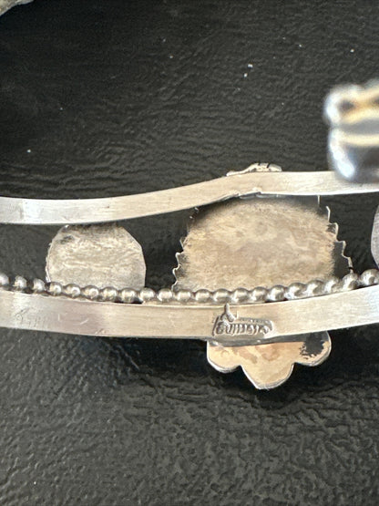 Red Spiny Oyster White MOP Navajo Sterling Silver Cuff Bracelet 17705
