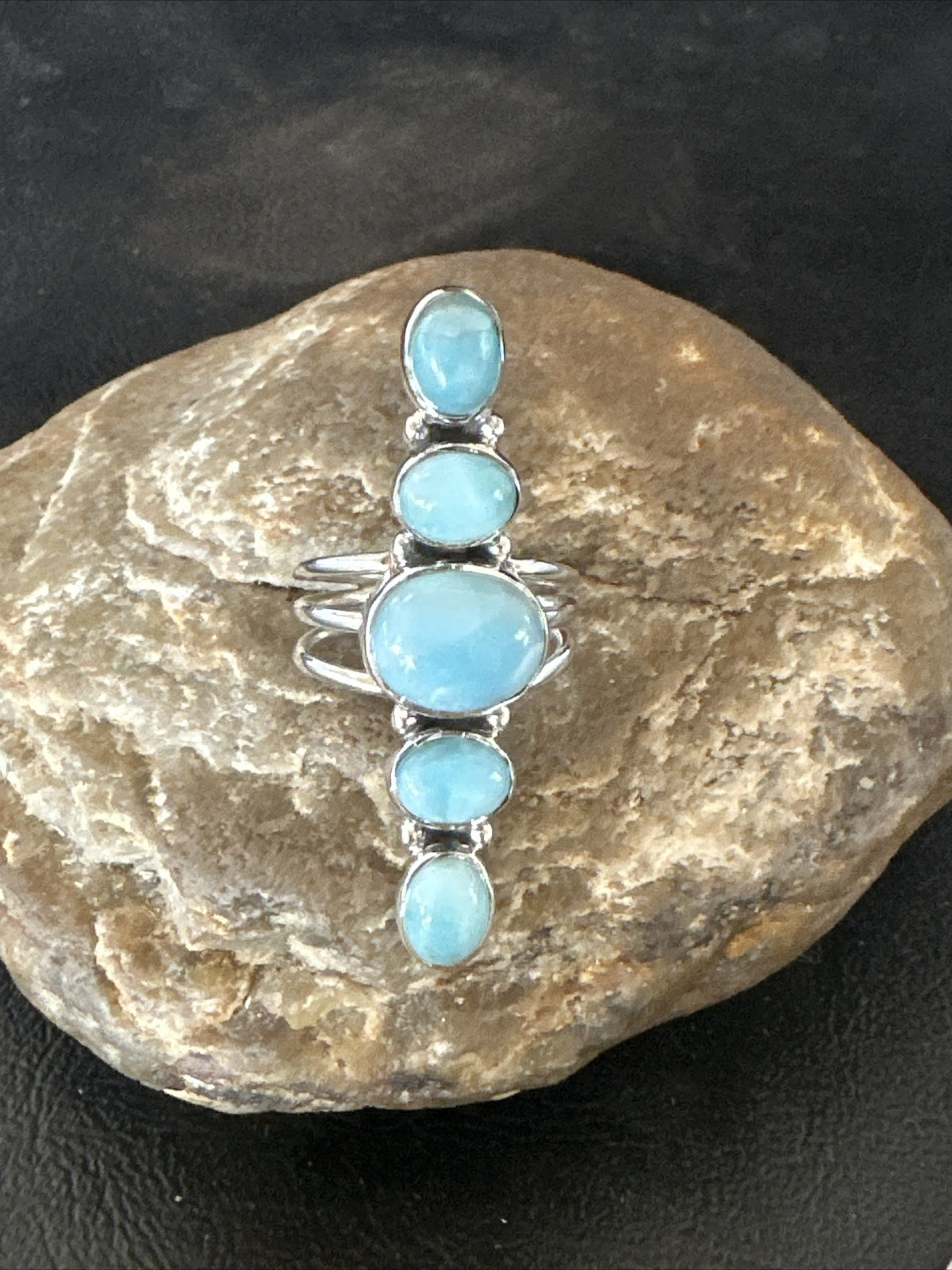 WoMens Cluster Blue Larimar Navajo Sterling Silver Ring Size 8.5 17677