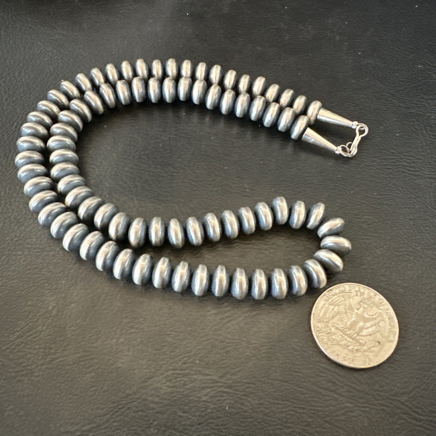 Sterling Silver Beads 8mm Rondelle Flat Sterling Silver Beads Necklace 18” 18831