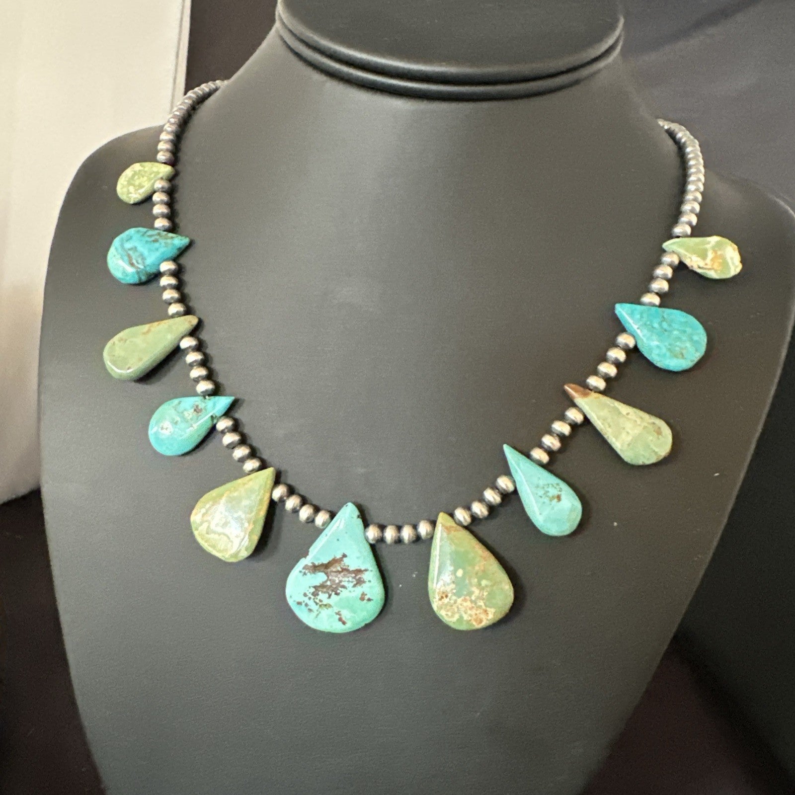 Blue Green Turquoise Navajo Pearls Sterling Silver 20" Necklace 19245