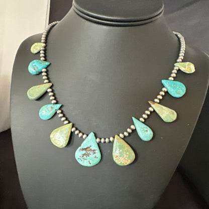 Blue Green Turquoise Navajo Pearls Sterling Silver 20" Necklace 19245
