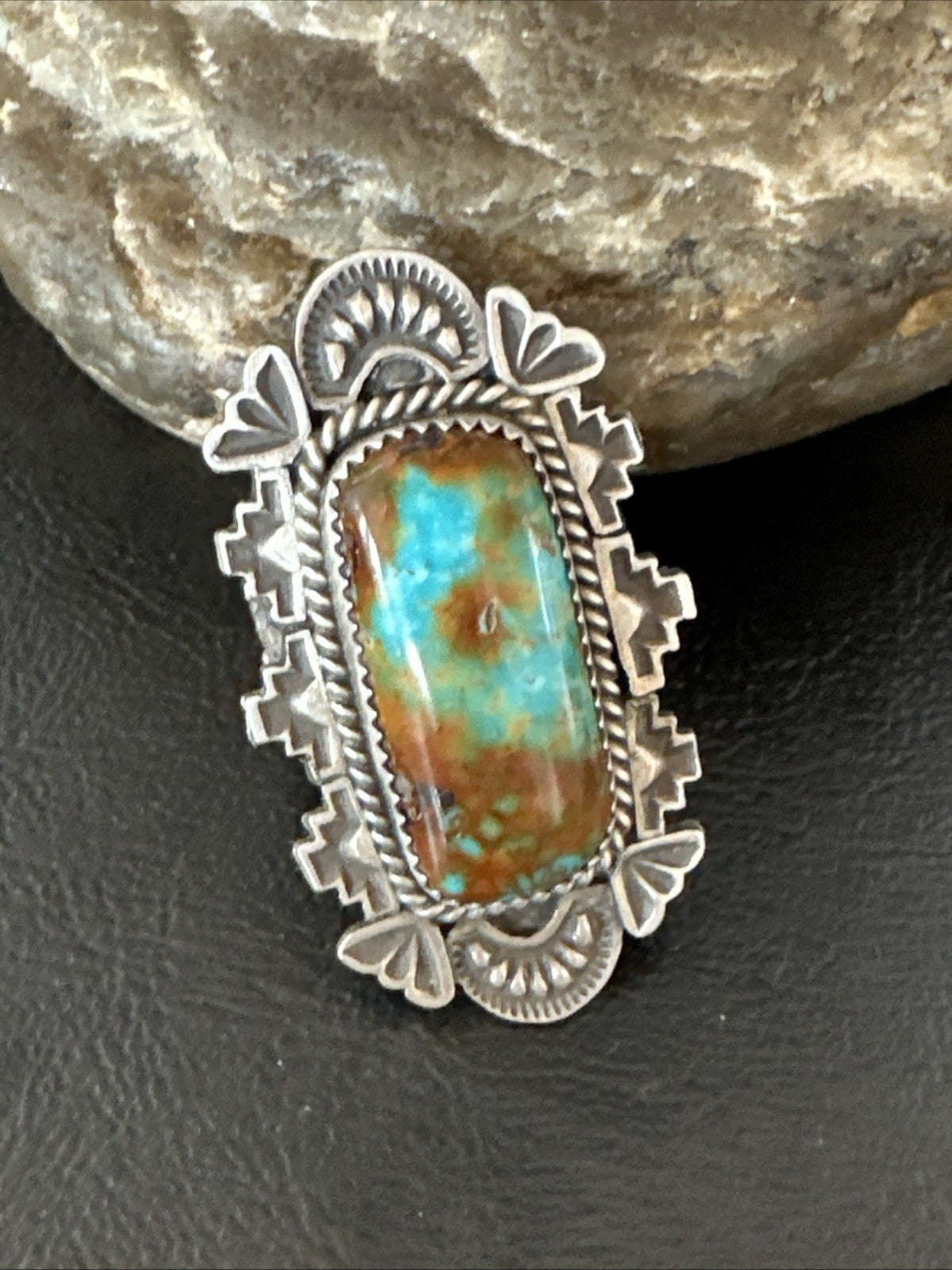 Navajo Sterling Silver Green Turquoise Ring Size 11.5 19615