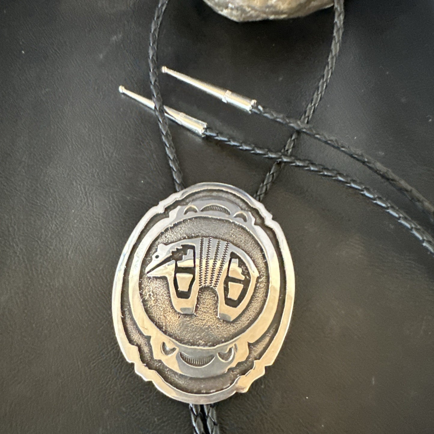 XL Mens Stamped Cutout Bear Navajo Sterling Silver Bolo Tie BK 19120