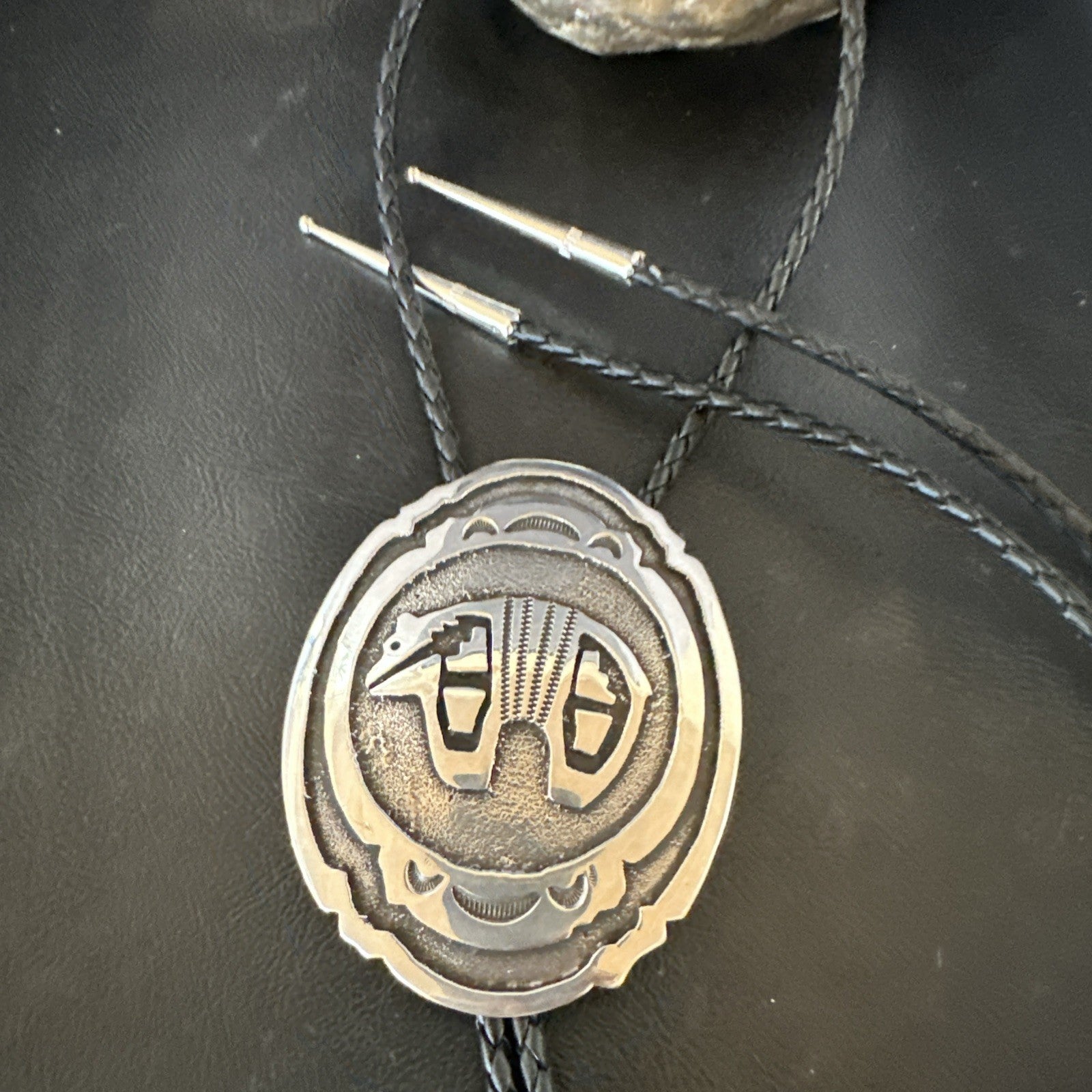 XL Mens Stamped Cutout Bear Navajo Sterling Silver Bolo Tie BK 19120