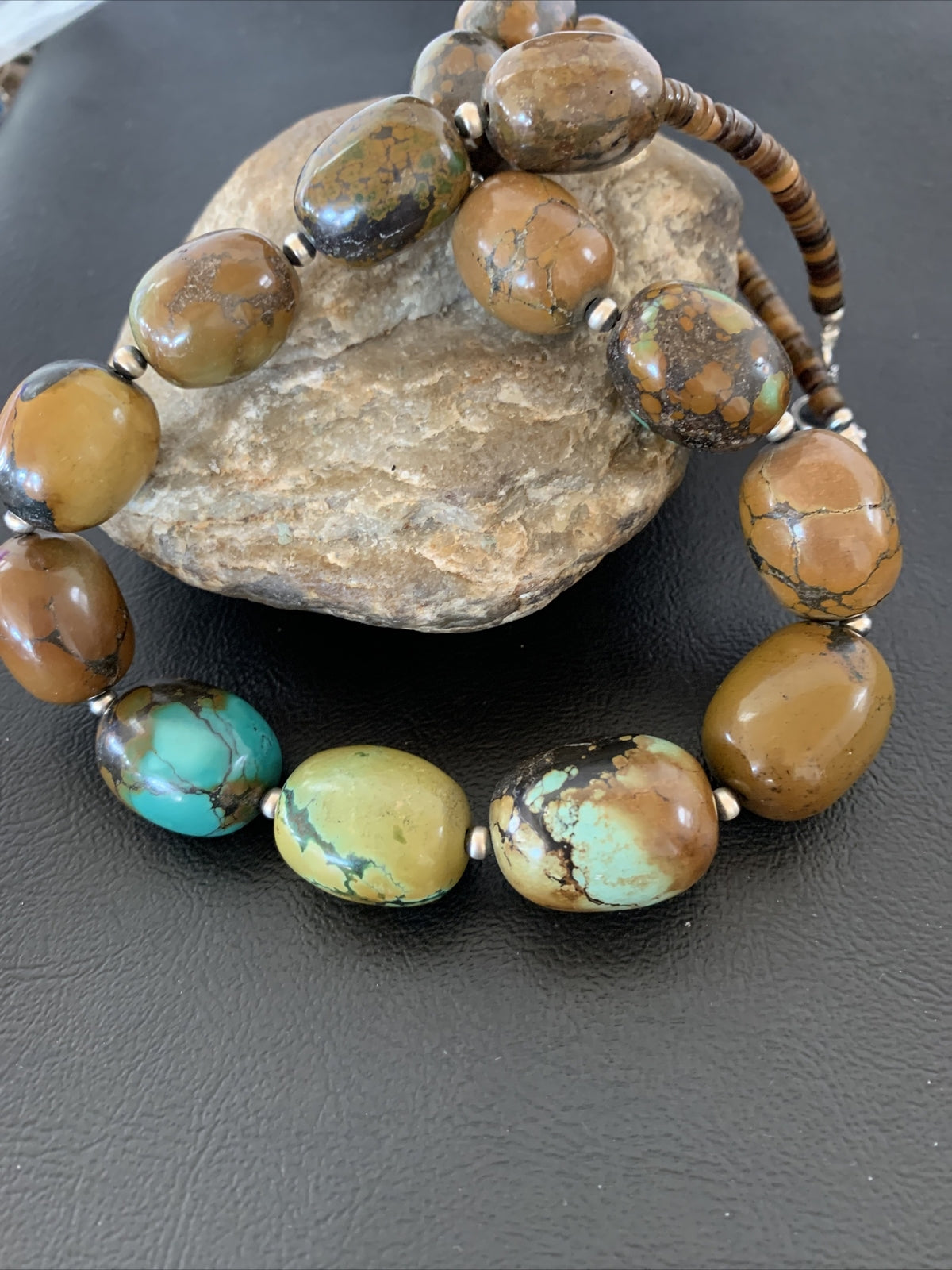 Green Chunky Turquoise Graduated Navajo Sterling Silver Necklace 20" 02113