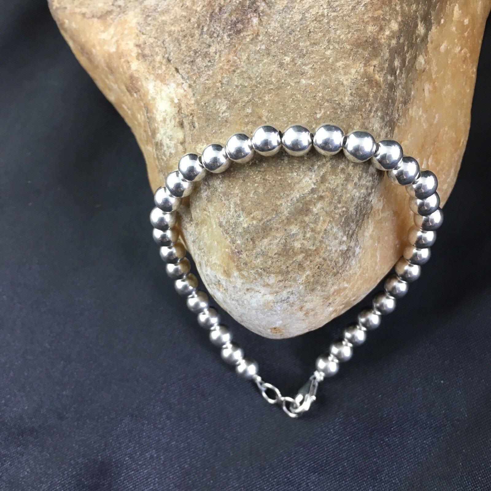 Native American Navajo 7.75” Sterling Silver Beads Bracelet 90108