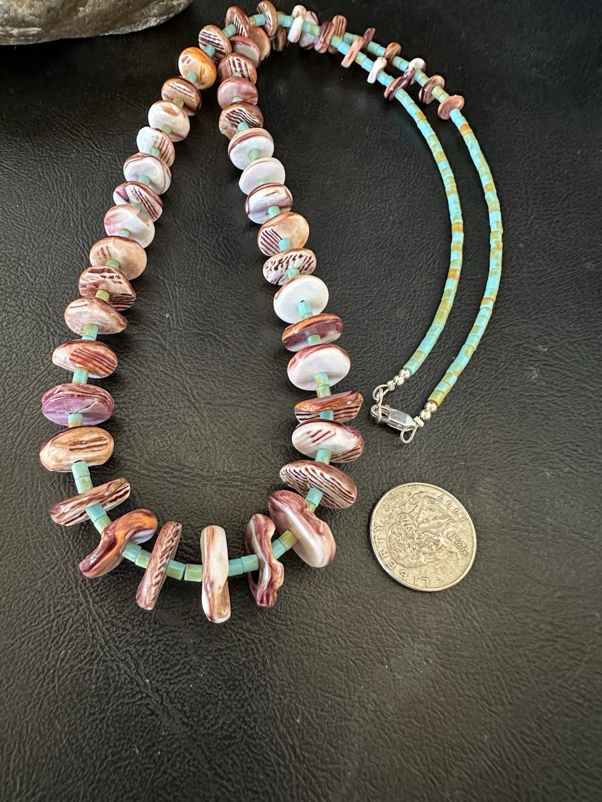 Purple Spiny Oyster Turquoise Navajo Pearls Sterling Silver Necklace 29” 19465