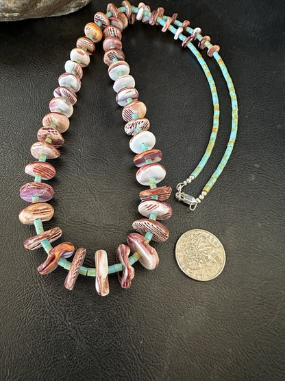 Purple Spiny Oyster Turquoise Navajo Pearls Sterling Silver Necklace 29” 19465
