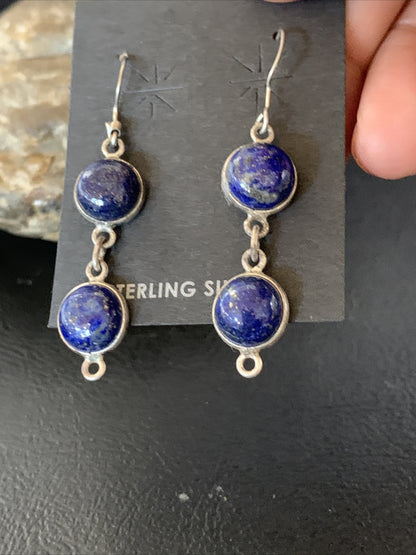 Native Blue Lapis Sterling Silver Multi-Stone Dangle Drop Earrings 1" 12710
