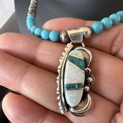 Blue Opal Pendant Turquoise Navajo Sterling Silver Necklace 23" 18735