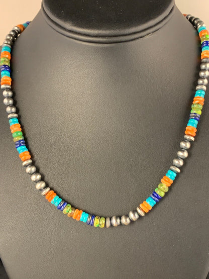 Native Sterling Silver Multi-Stone Turquoise Lapis Necklace Bracelet Set