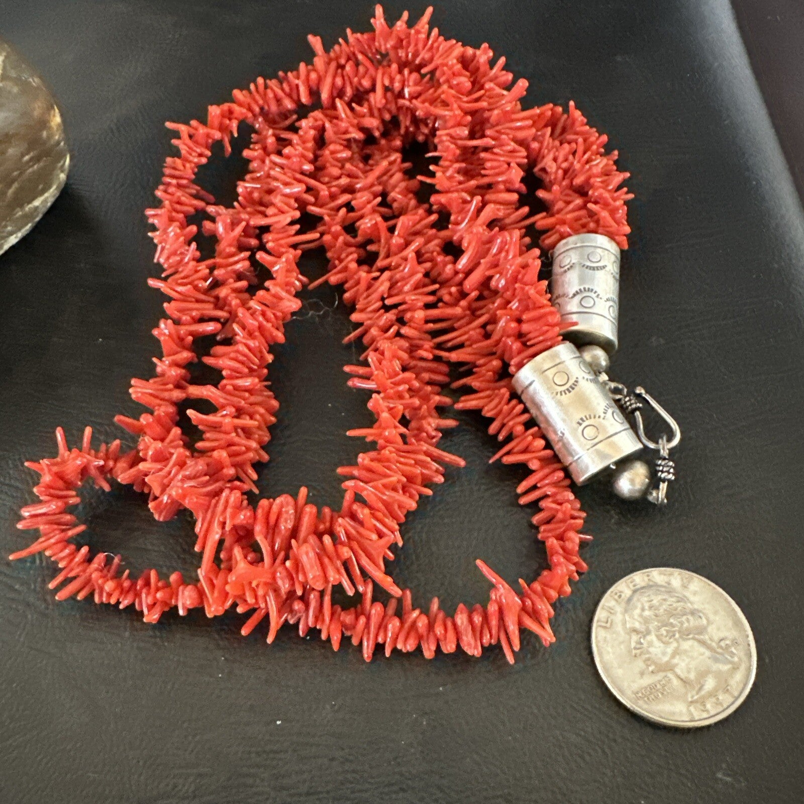 Navajo Indian 3S Red Natural Branch Coral Sterling Silver Necklace 17710