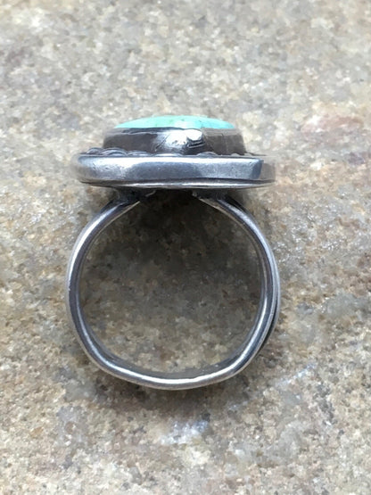 Native American Mens Blue Turquoise Navajo Sterling Silver Ring Sz 6.5 04056