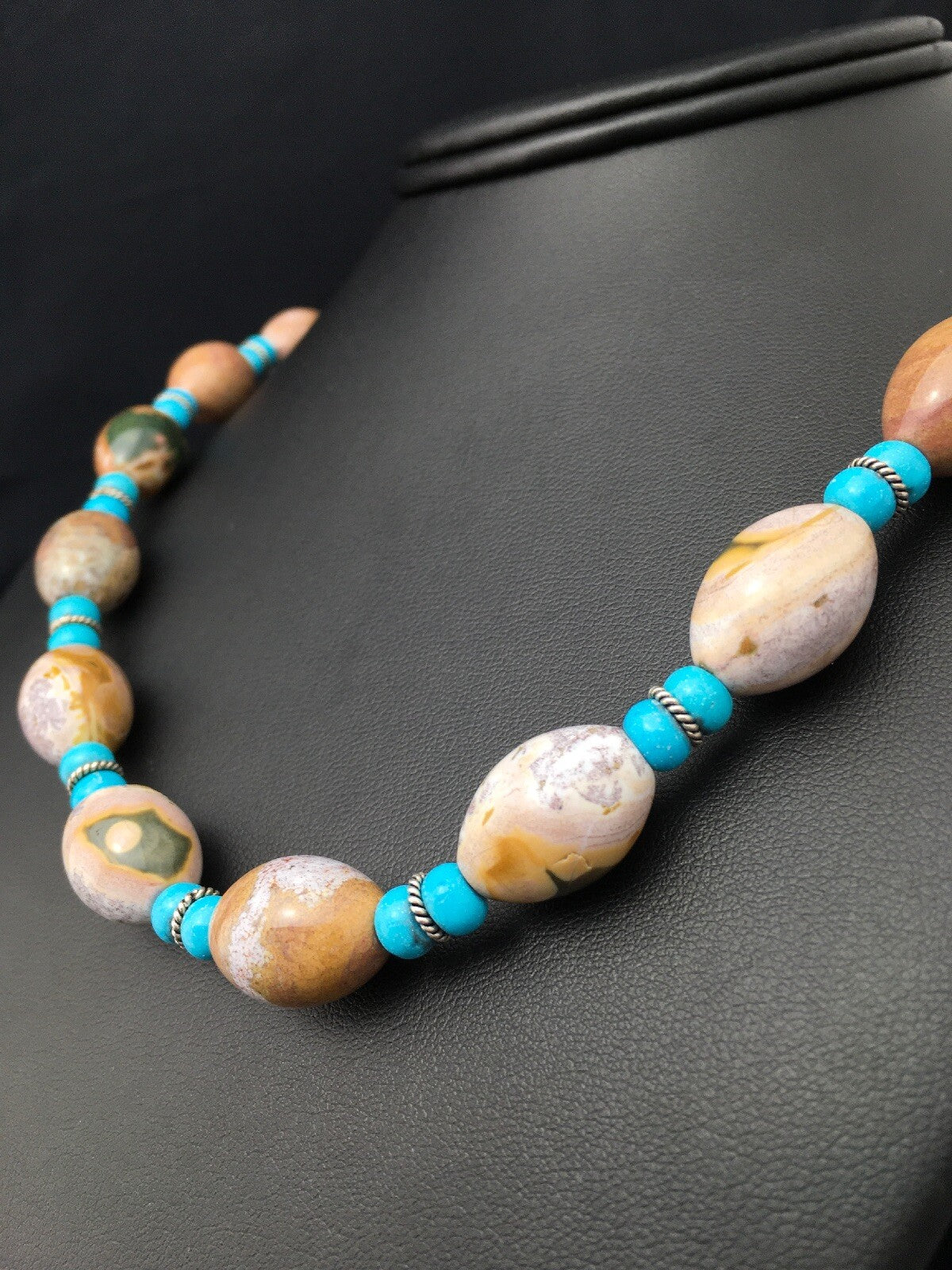 Turquoise & Agate Navajo Pearls Sterling Silver Necklace 04499