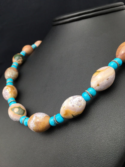 Turquoise & Agate Navajo Pearls Sterling Silver Necklace 04499