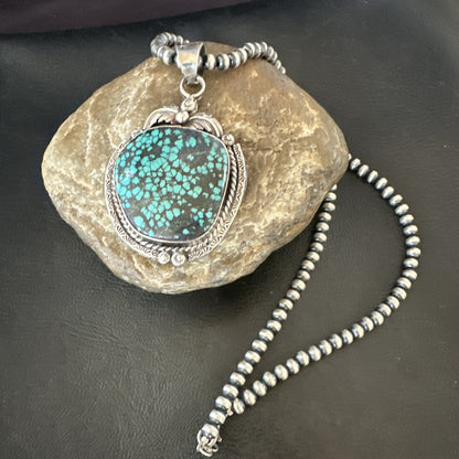 WoMens Navajo Sterling Silver Blue Spiderweb Turquoise Necklace Pendant 19297