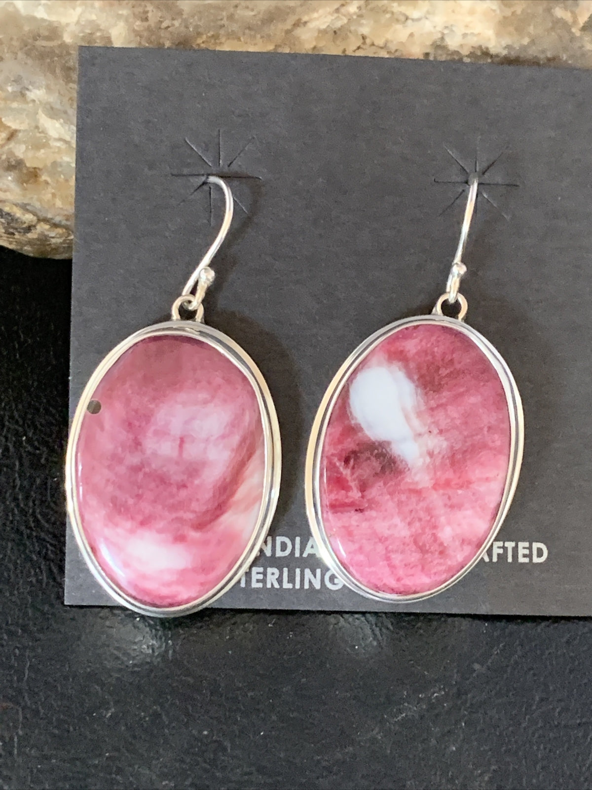 Native Purple Spiny Oyster Dangle Earrings Navajo Sterling Silver 1.25" 13787