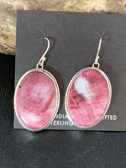 Native Purple Spiny Oyster Dangle Earrings Navajo Sterling Silver 1.25" 13787