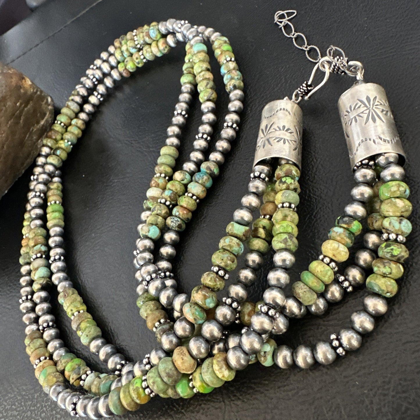 Navajo Pearls Green Gaspeite Turquoise Sterling Necklace 3S 03091