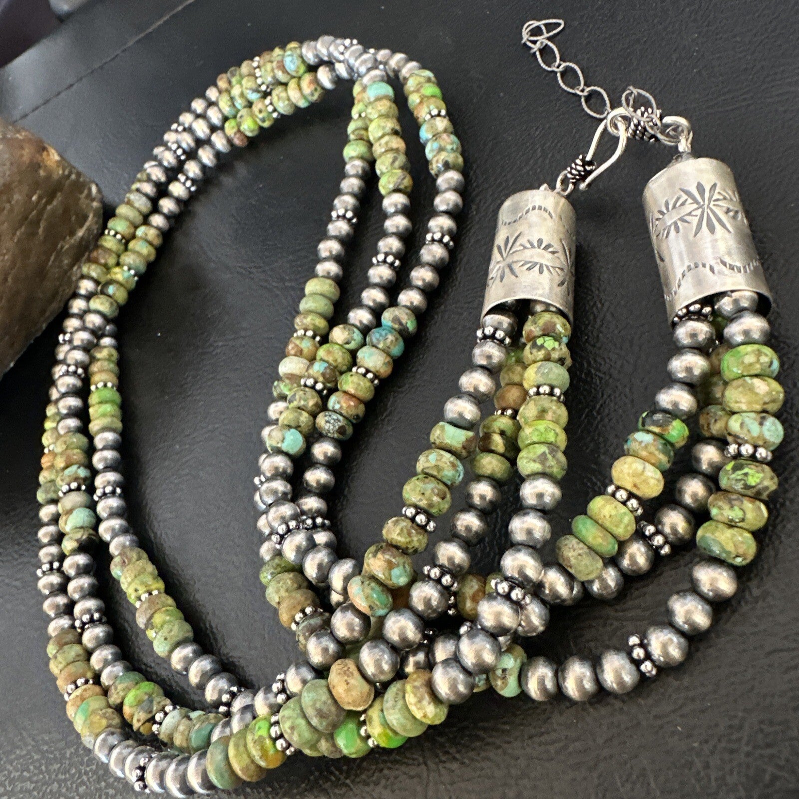 Navajo Pearls Green Gaspeite Turquoise Sterling Necklace 3S 03091