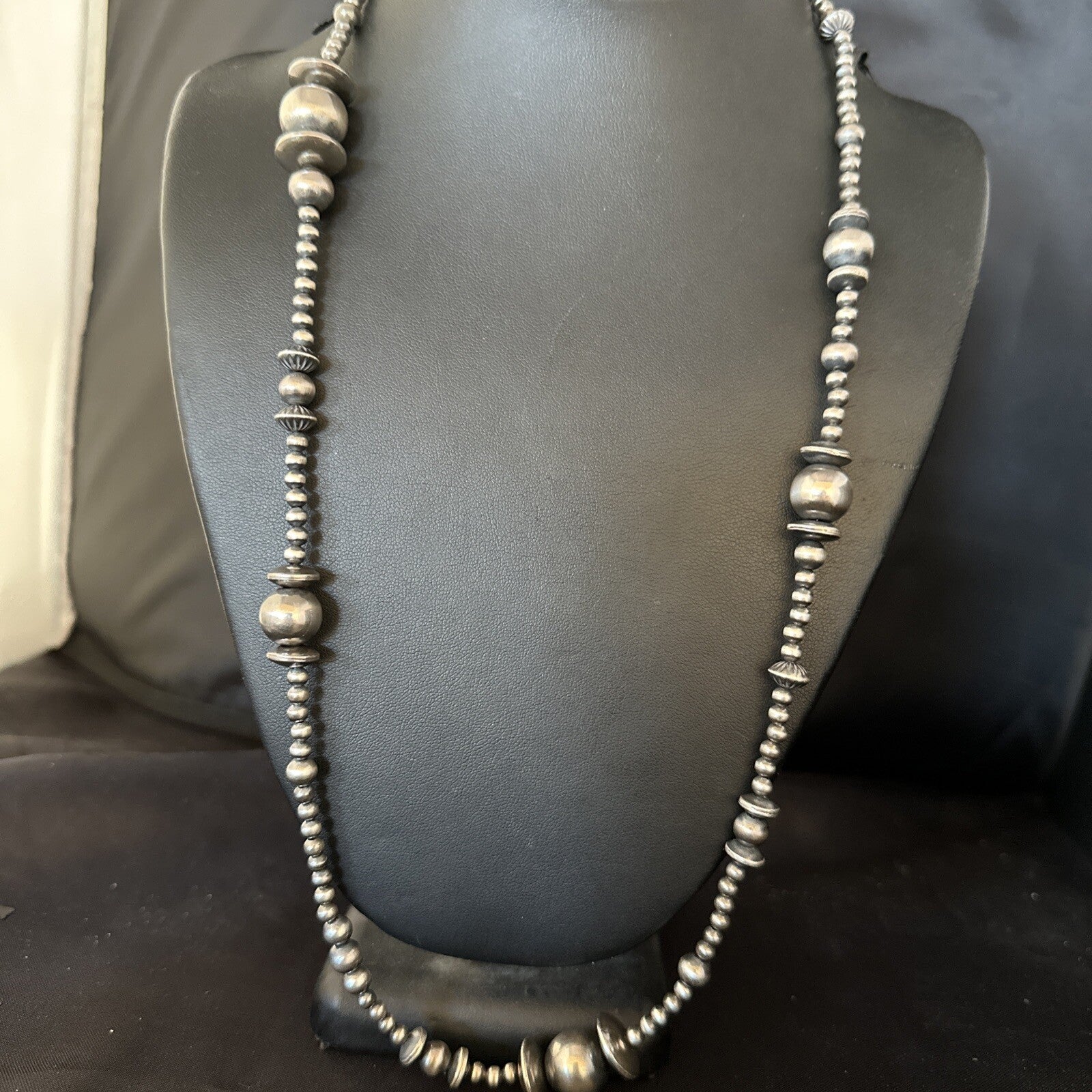 Native American Sterling Silver Navajo Pearls Mixed Beads 24" Necklace 92308