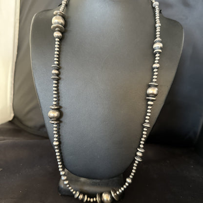 Native American Sterling Silver Navajo Pearls Mixed Beads 24" Necklace 92308