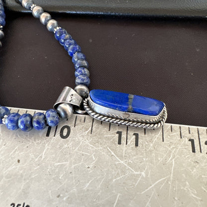 Blue~Lapis~Pendant~Navajo~Pearls~Sterling~Silver~Necklace~ 22”~18742