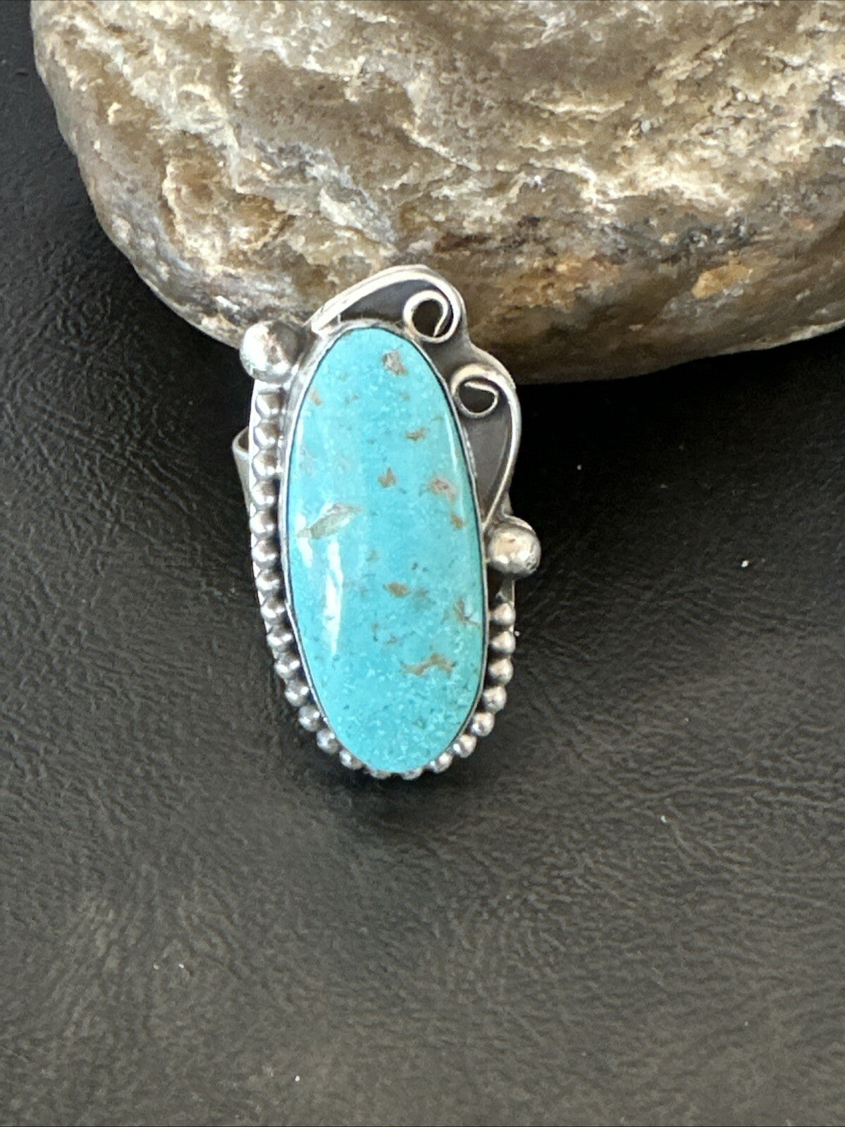 Navajo Sterling Silver Blue Turquoise Stamped Ring Size 11 18771