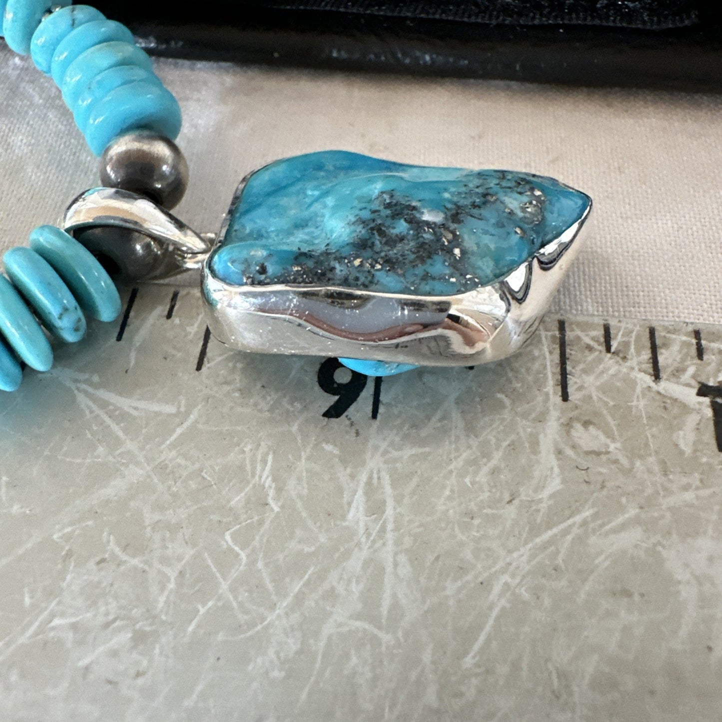 Blue Kingman Turquoise 2 Sided Pendant Navajo Sterling Native Necklace 20" 19516
