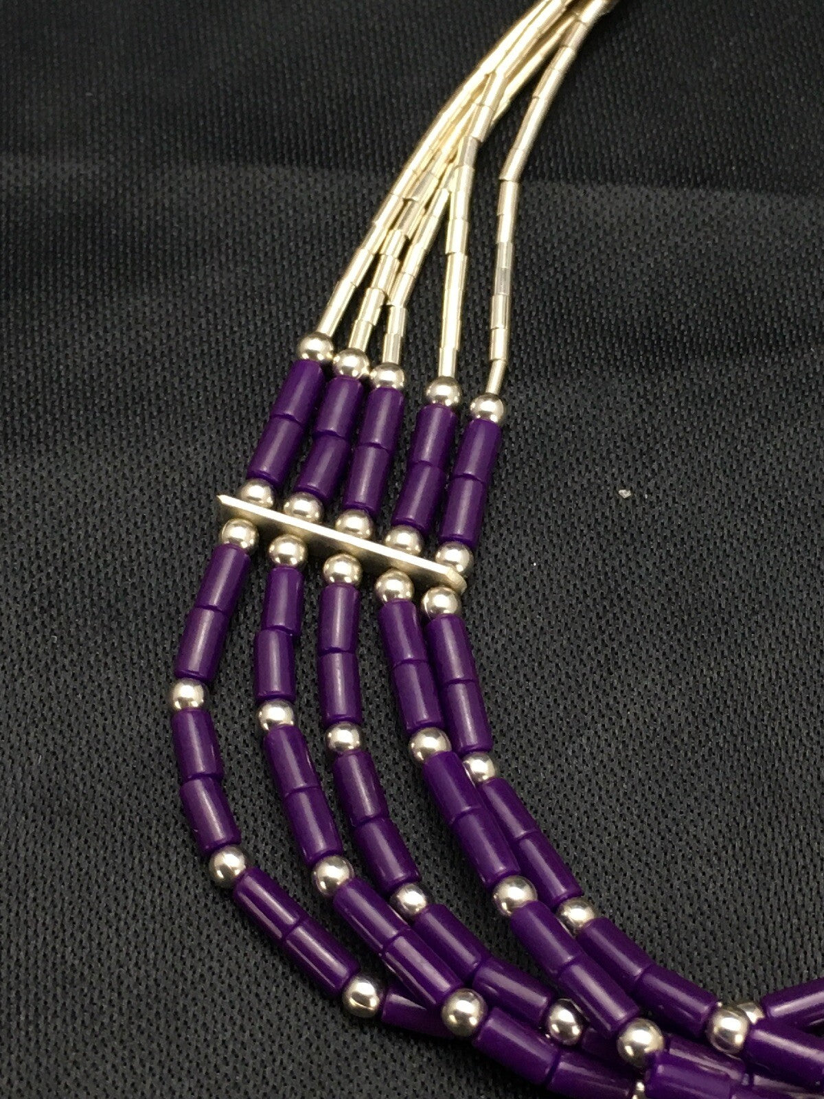 Purple Stone Heishi 5Strand Southwestern Liquid Sterling Silver Bracelet 7" 2933