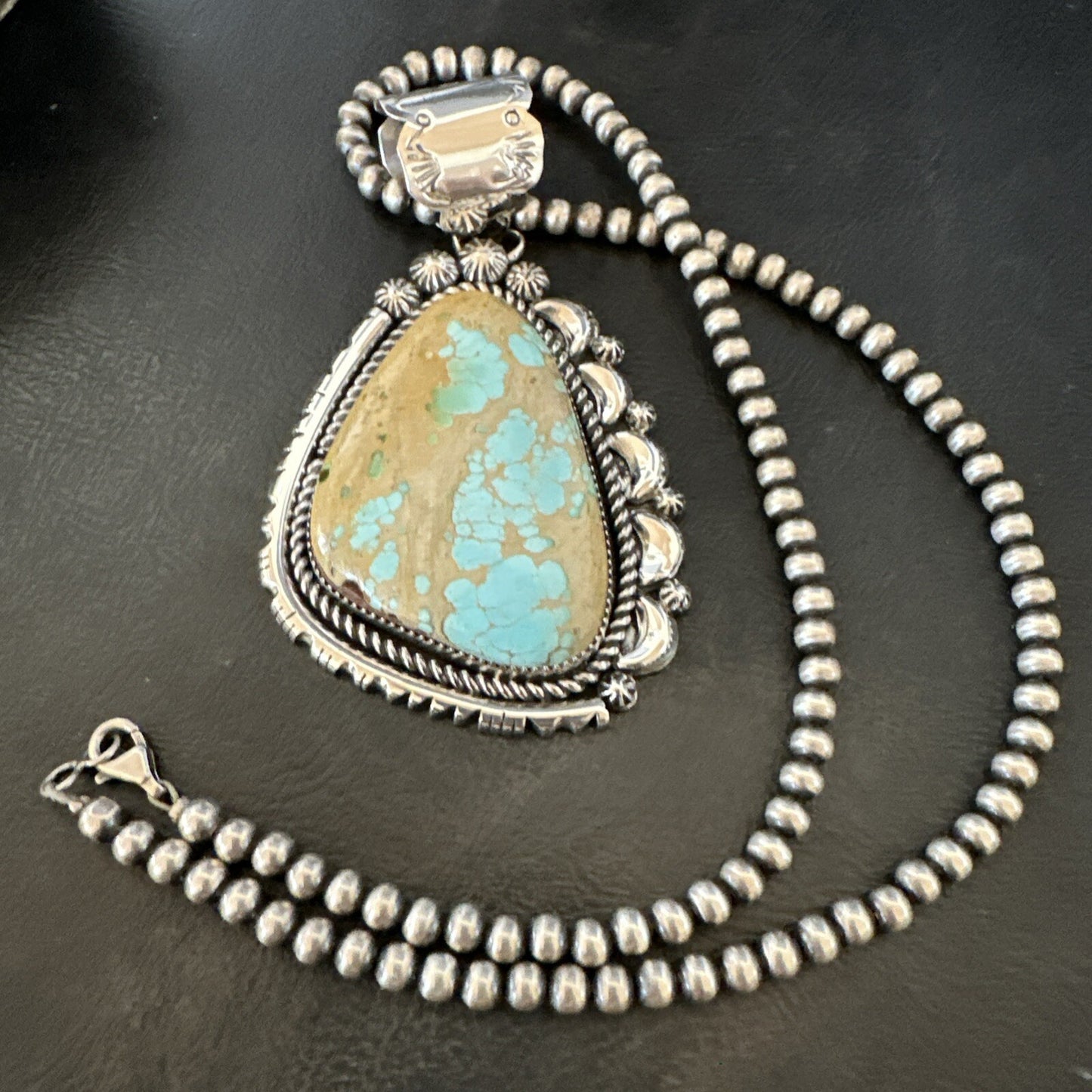 XXL Mens Royston Turquoise Pendant Navajo Pearls Sterling Silver Necklace 18744